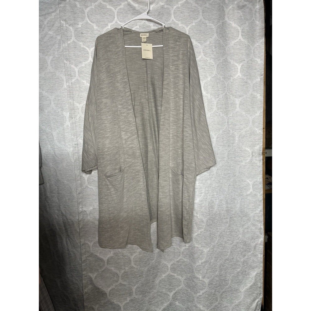 DONNI. Striped Knit Open Cardigan Sandwash Taupe NWT One Size